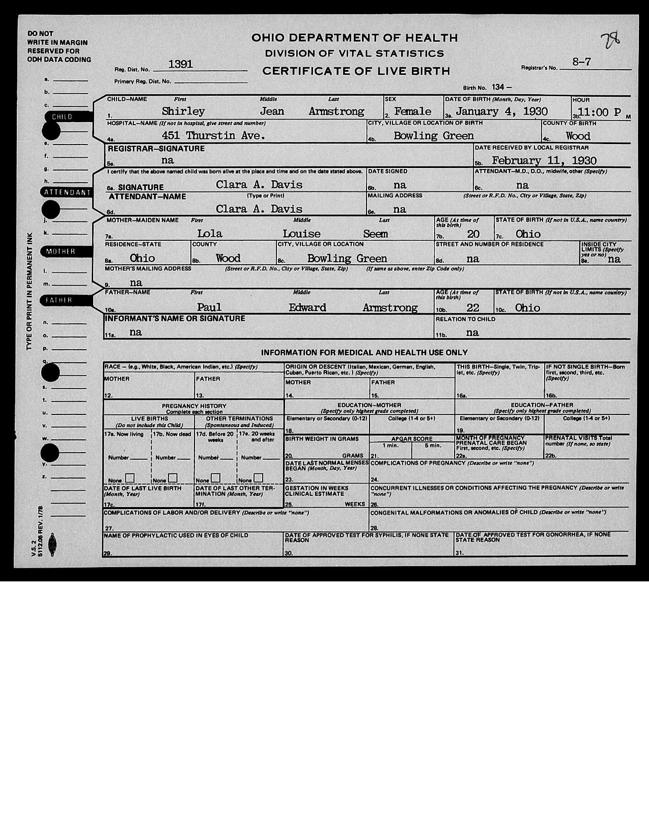First page preview of birth-certificate-shirley-jean-armstrong-1930.pdf