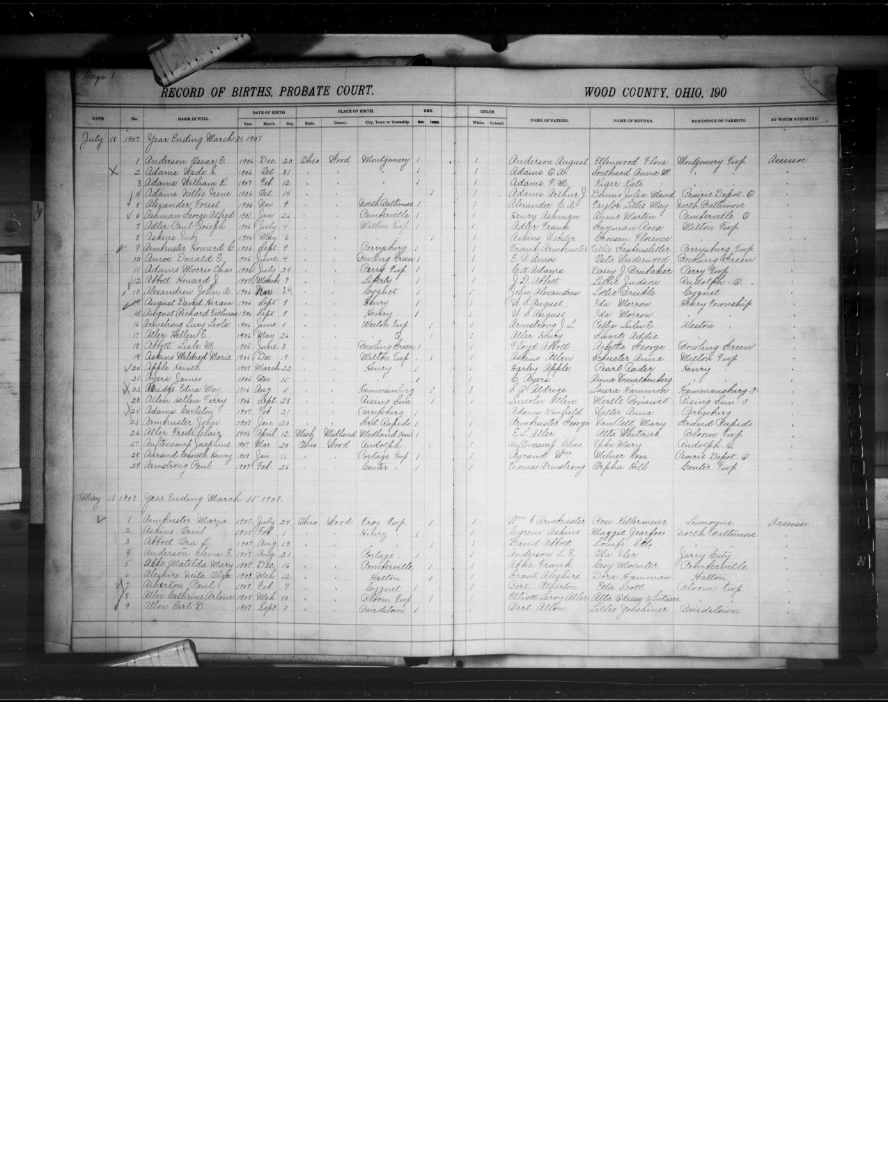 First page preview of birth-register-probate-court-paul-edward-armstrong-1907.pdf