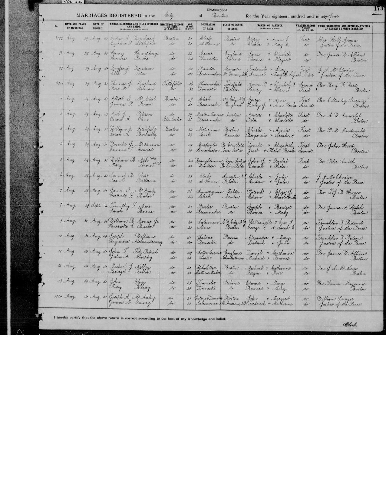 First page preview of boston-marriage-register-entry-donald-g-mckinnon-emma-j-conrad-1894-original-with-citation.pdf