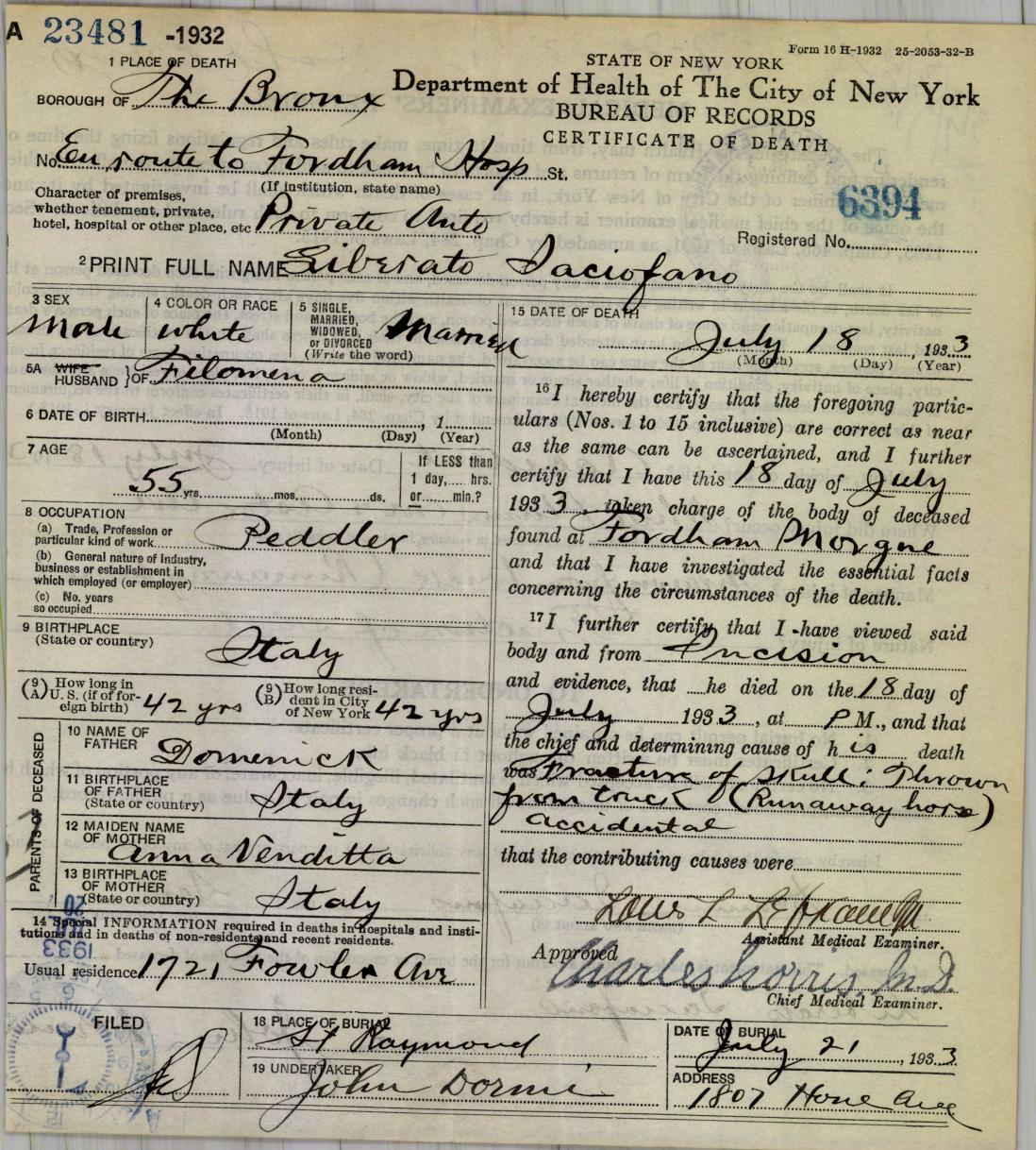 First page preview of liberate-iaciofano-bronx-death-certificate-1933.pdf