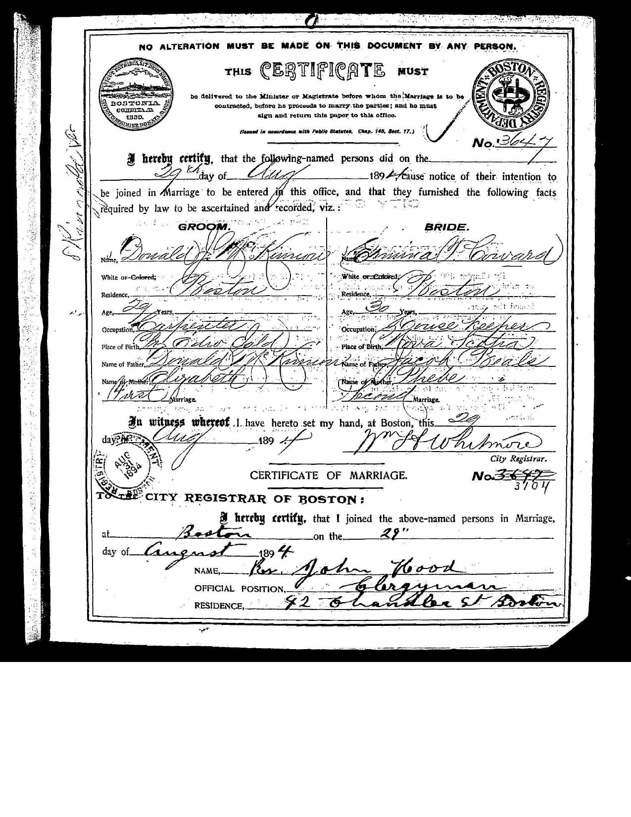 First page preview of marriage-record-for-donald-kiviniemi-and-elmiina-rivard-1894.pdf