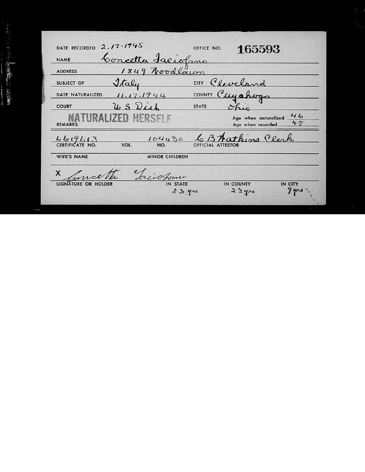 First page preview of naturalization-card-for-concetta-iaciofano-1945.pdf