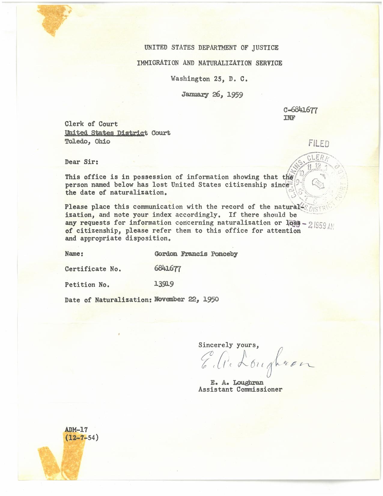 First page preview of naturalization-petition-gordon-francis-ponceby-1950.pdf