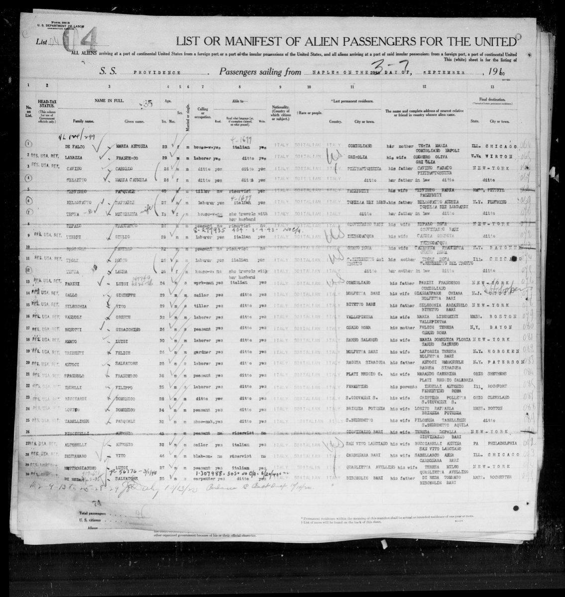 First page preview of passenger-manifest-domenico-ricciardi-providence-1920.pdf
