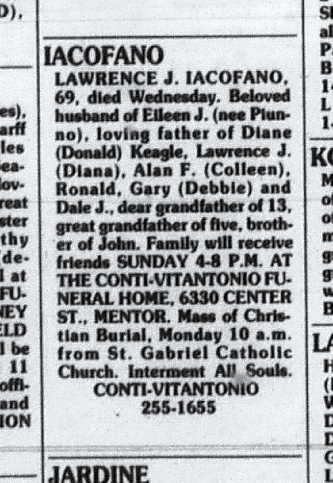 First page preview of Iacofano, Lawrence - Plain Dealer - 8.27.1997 - pg 7B.pdf