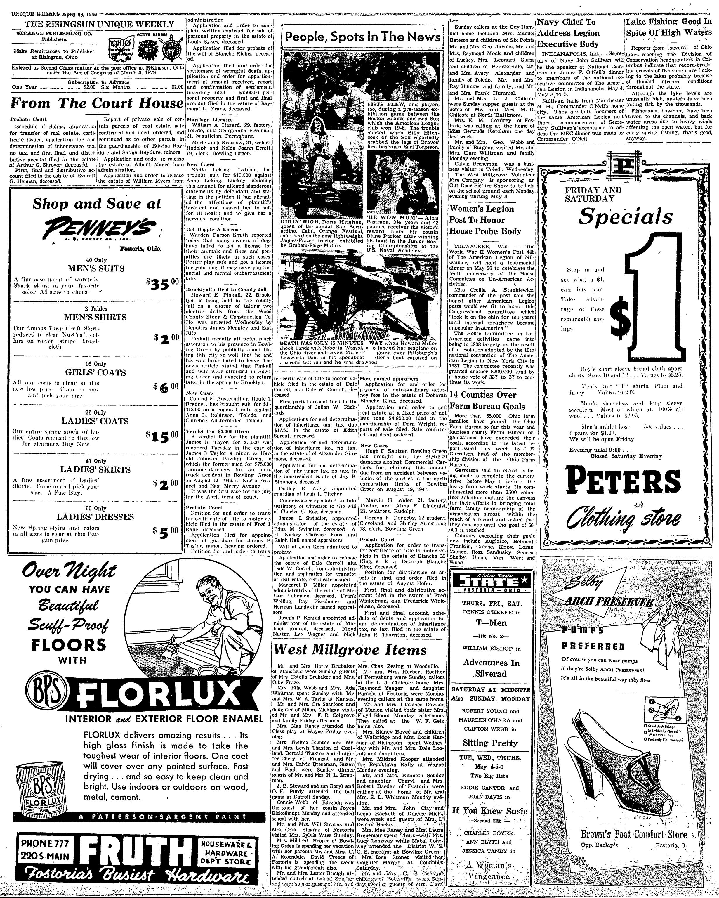 First page preview of risingsun-unique-weekly-marriage-license-notice-for-gordon-f-ponceby-and-shirley-armstrong-1948.pdf