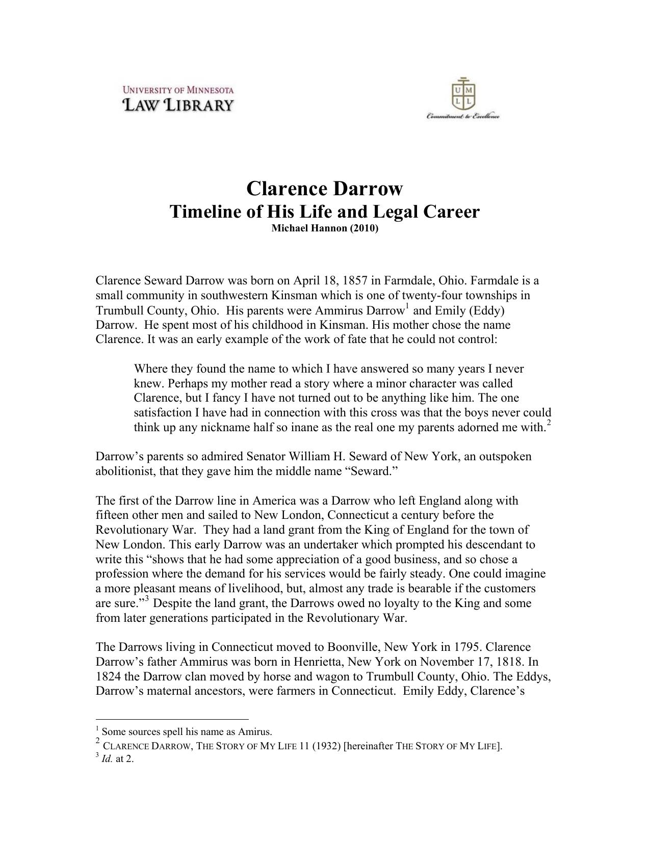 First page preview of university-of-minnesota-law-library-clarence-darrow-timeline.pdf