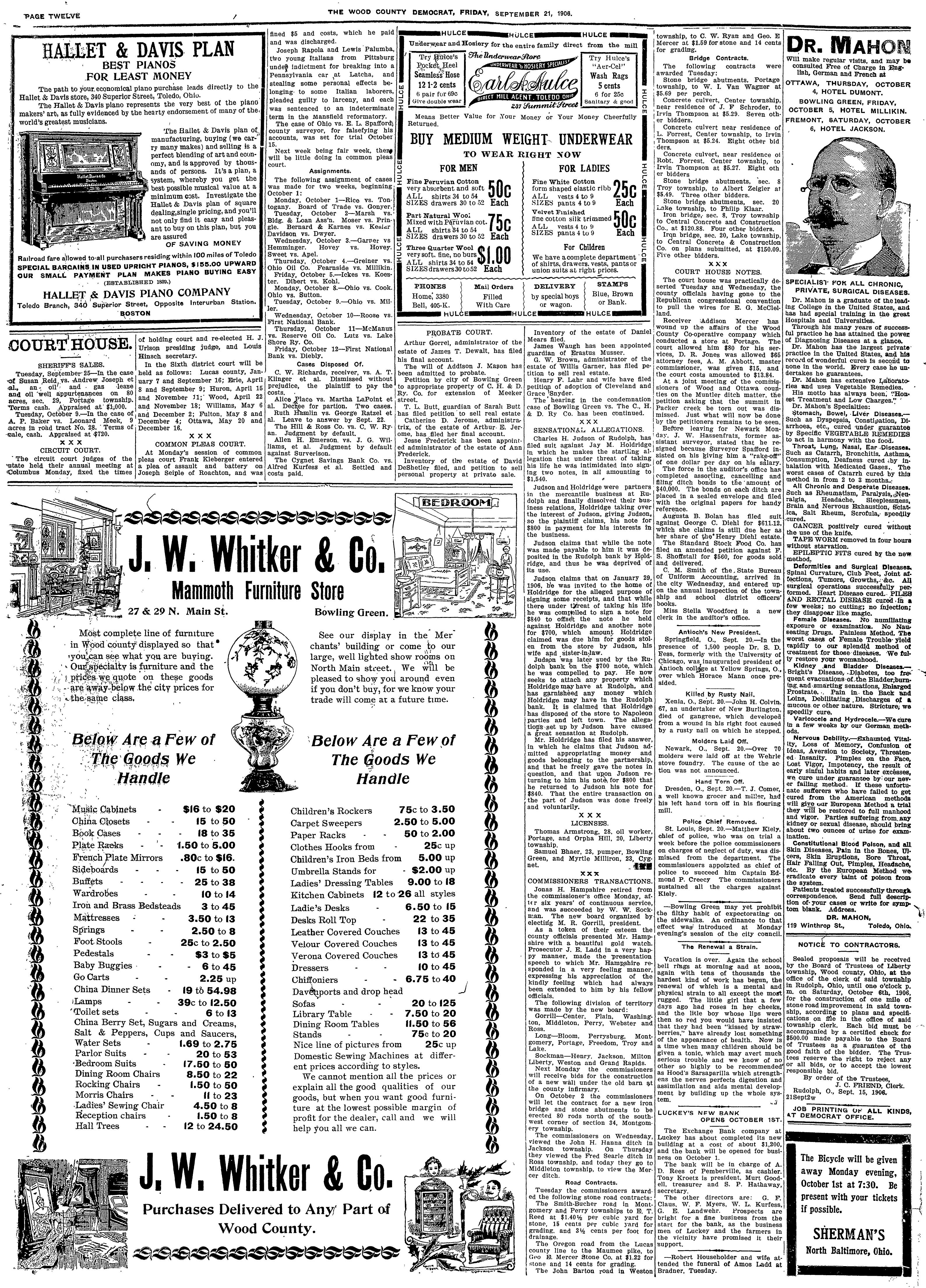 First page preview of wood-county-democrat-marriage-license-notice-for-thomas-armstrong-and-orpha-hill-1906.pdf